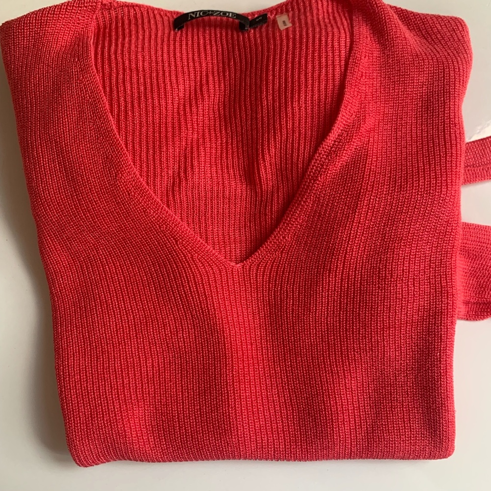 Nic + Zoe small pink vneck knit sweater